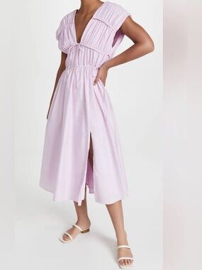 ASTR the Label Lorre Lilac Midi Dress V-Neck Ruched Tie Waist Purple Size Medium